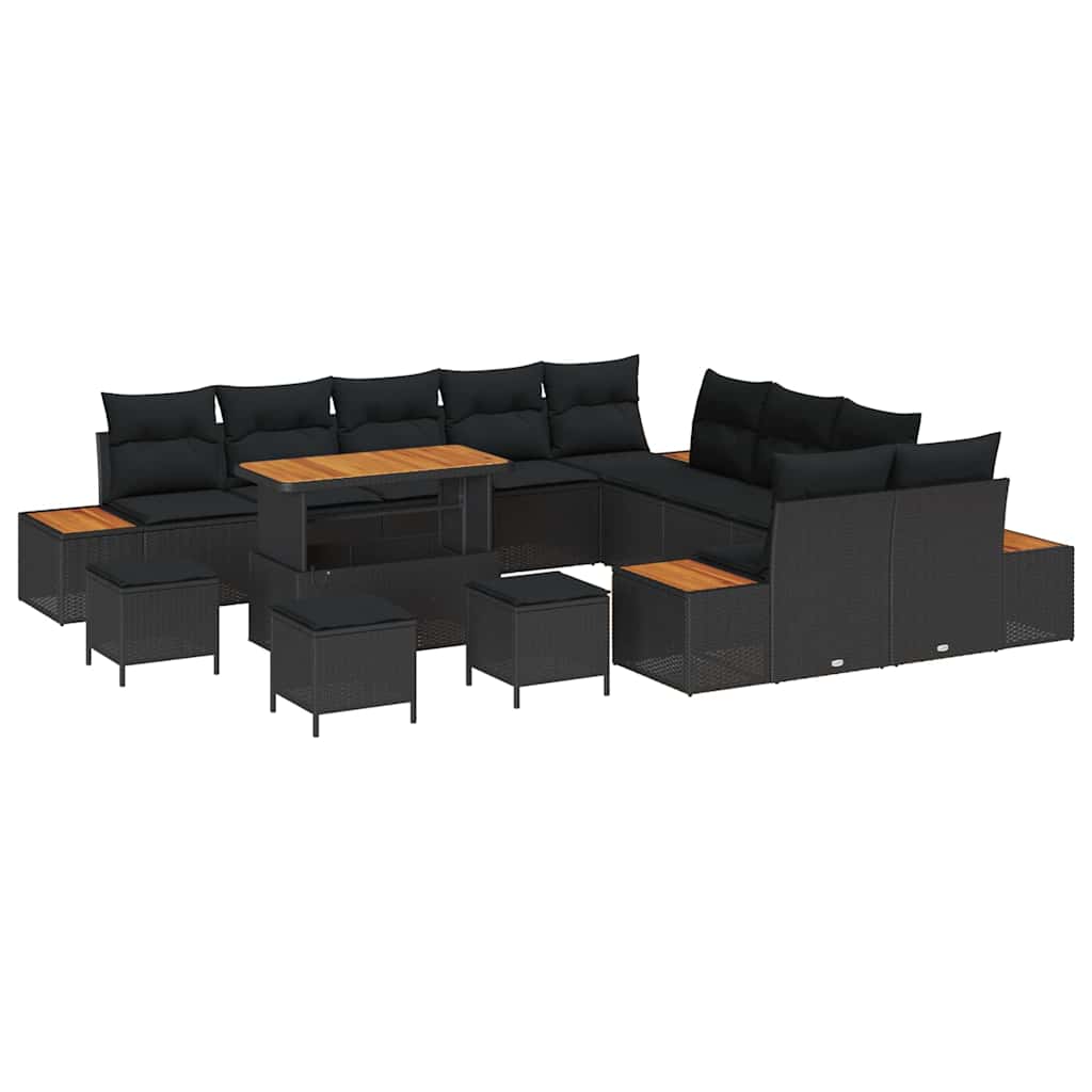Havesofa Sæt med pude med opbevaring Sort Poly rattan