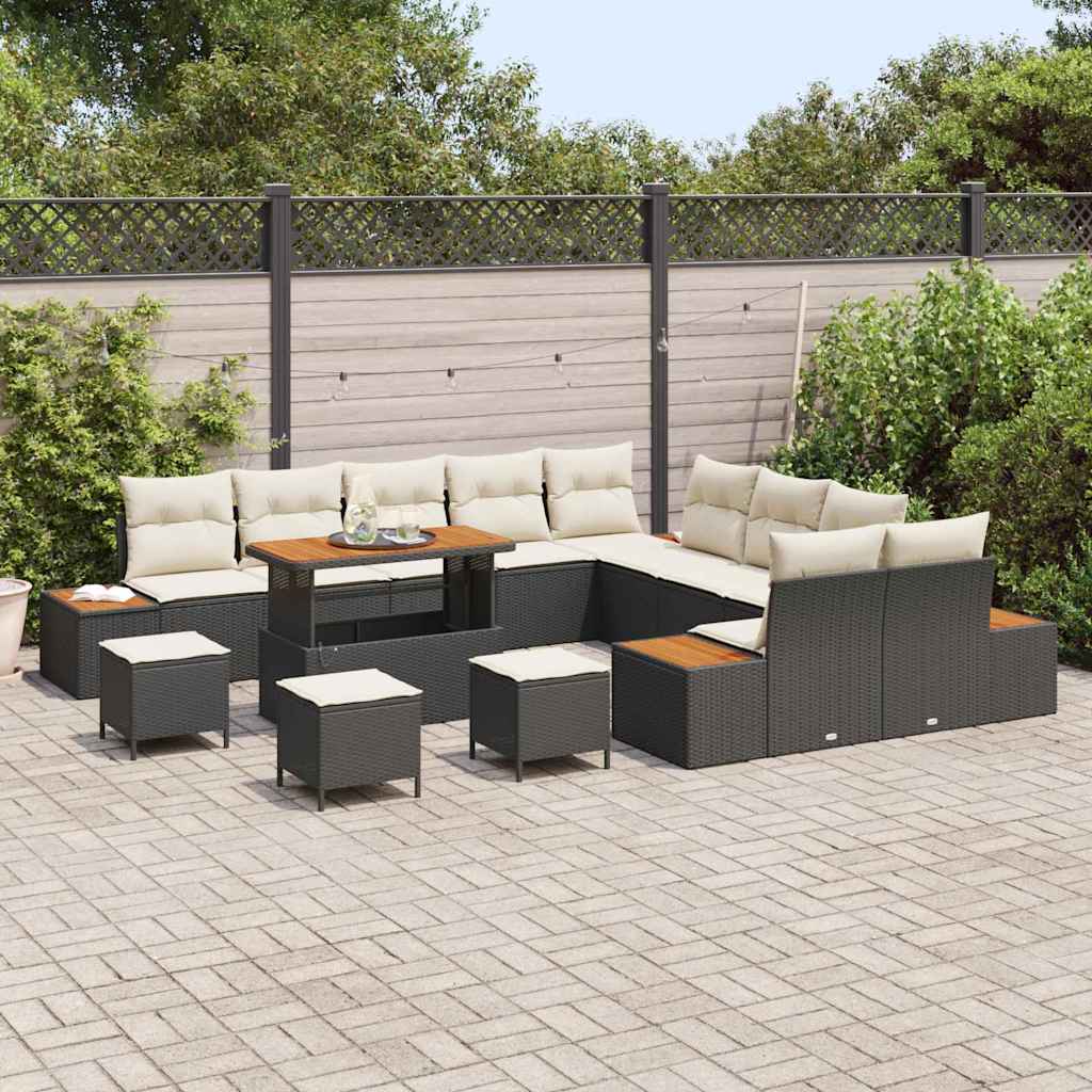 Havesofa Sæt med pude med opbevaring Sort Poly rattan