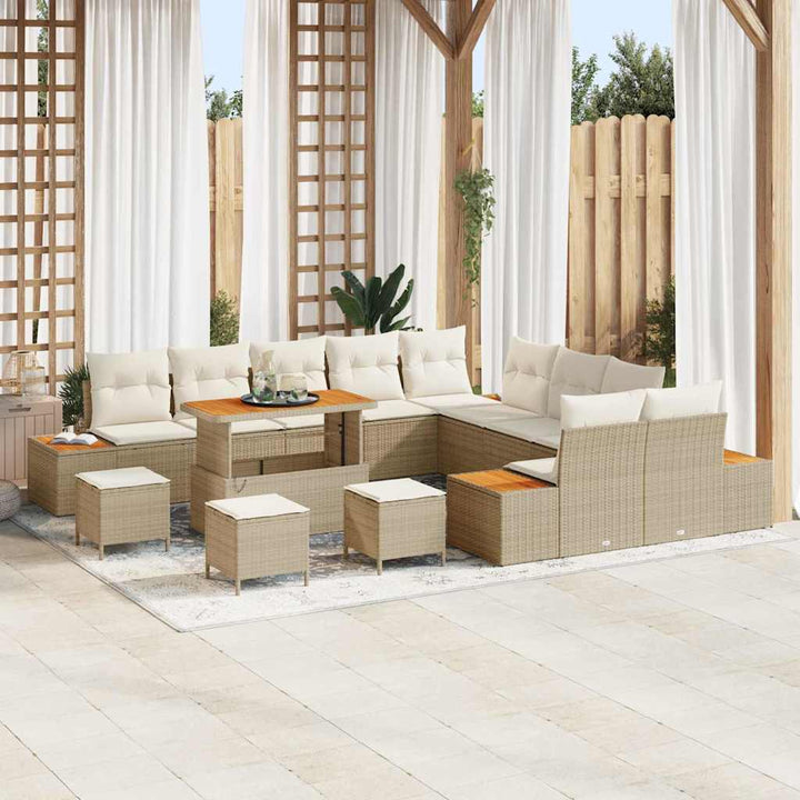 Havesofa Sæt med pude med opbevaring Beige Poly rattan