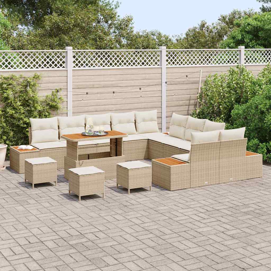 Havesofa Sæt med pude med opbevaring Beige Poly rattan