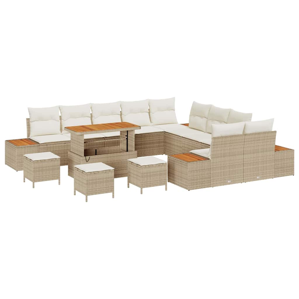 Havesofa Sæt med pude med opbevaring Beige Poly rattan