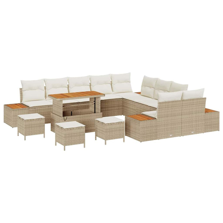 Havesofa Sæt med pude med opbevaring Beige Poly rattan