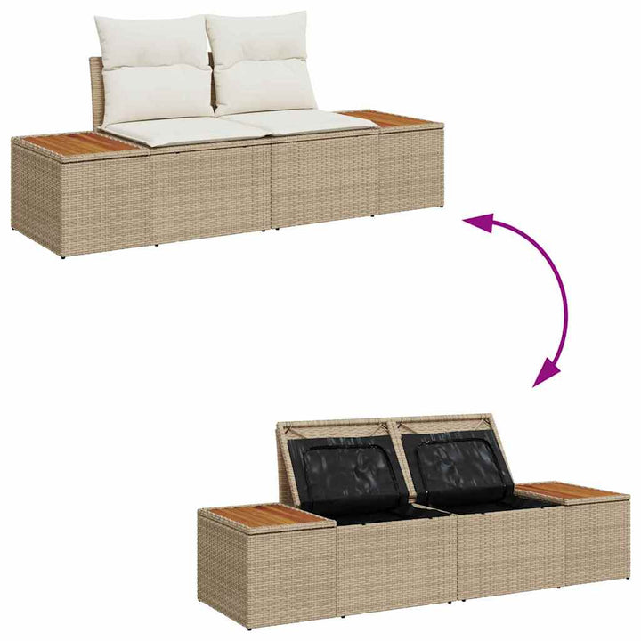 Havesofa Sæt med pude med opbevaring Beige Poly rattan