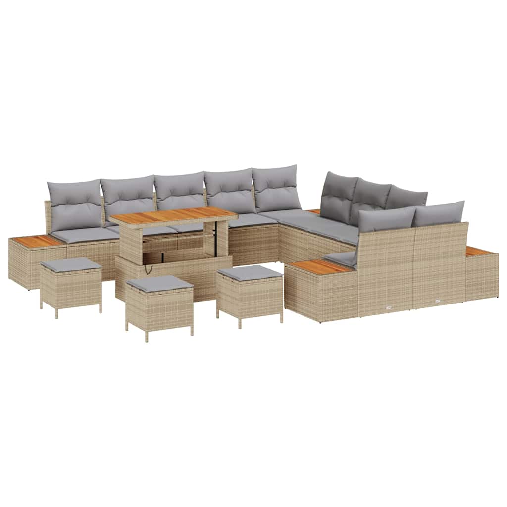 Havesofa Sæt med pude med opbevaring Beige Poly rattan