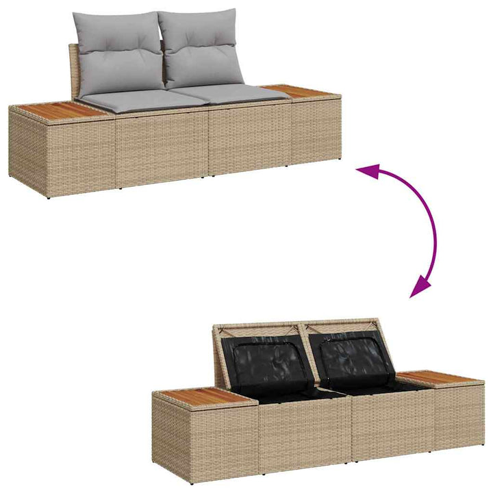 Havesofa Sæt med pude med opbevaring Beige Poly rattan