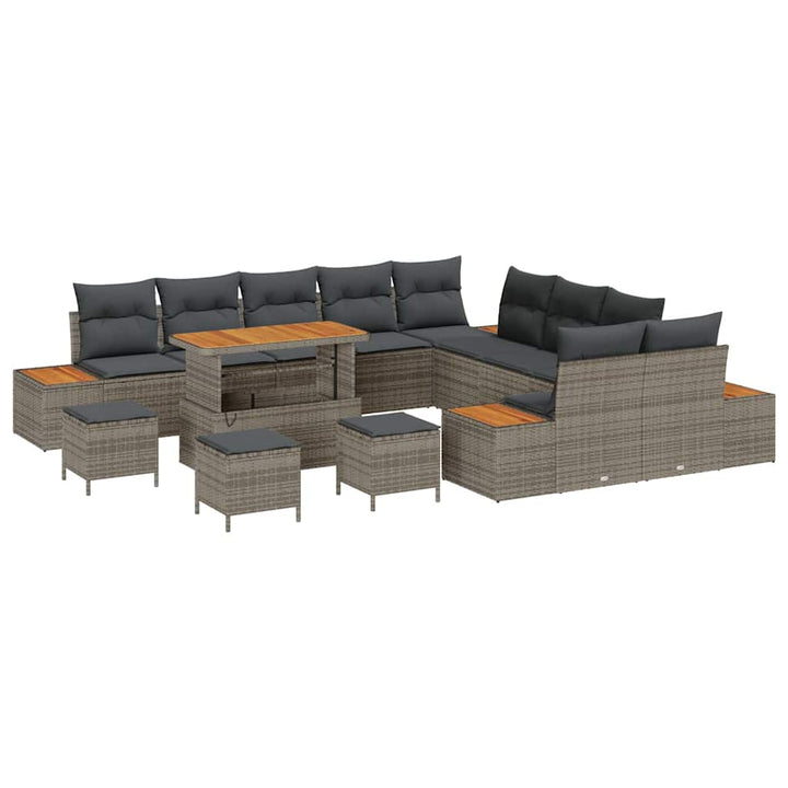 Havesofa Sæt med pude med opbevaring Grå Poly rattan