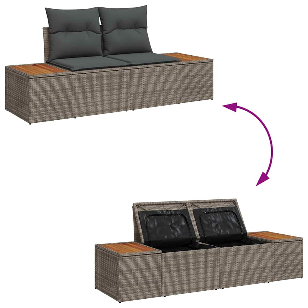 Havesofa Sæt med pude med opbevaring Grå Poly rattan