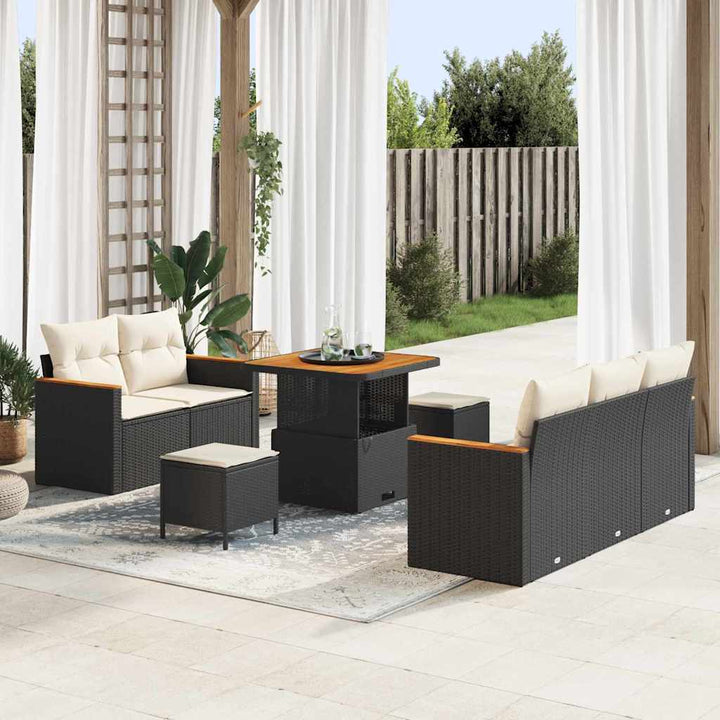 Havesofa Sæt med pude med opbevaring 8 pcs Sort Poly rattan