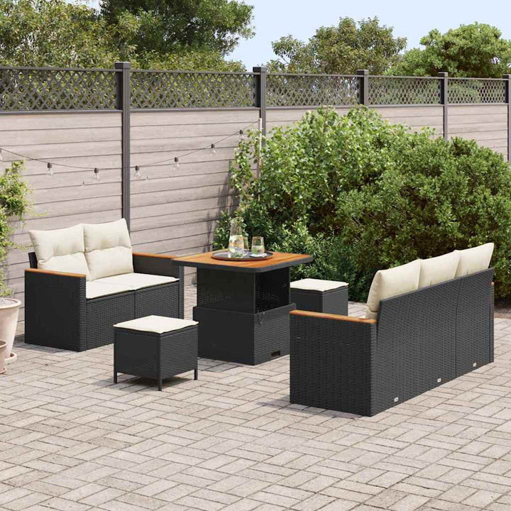 Havesofa Sæt med pude med opbevaring 8 pcs Sort Poly rattan