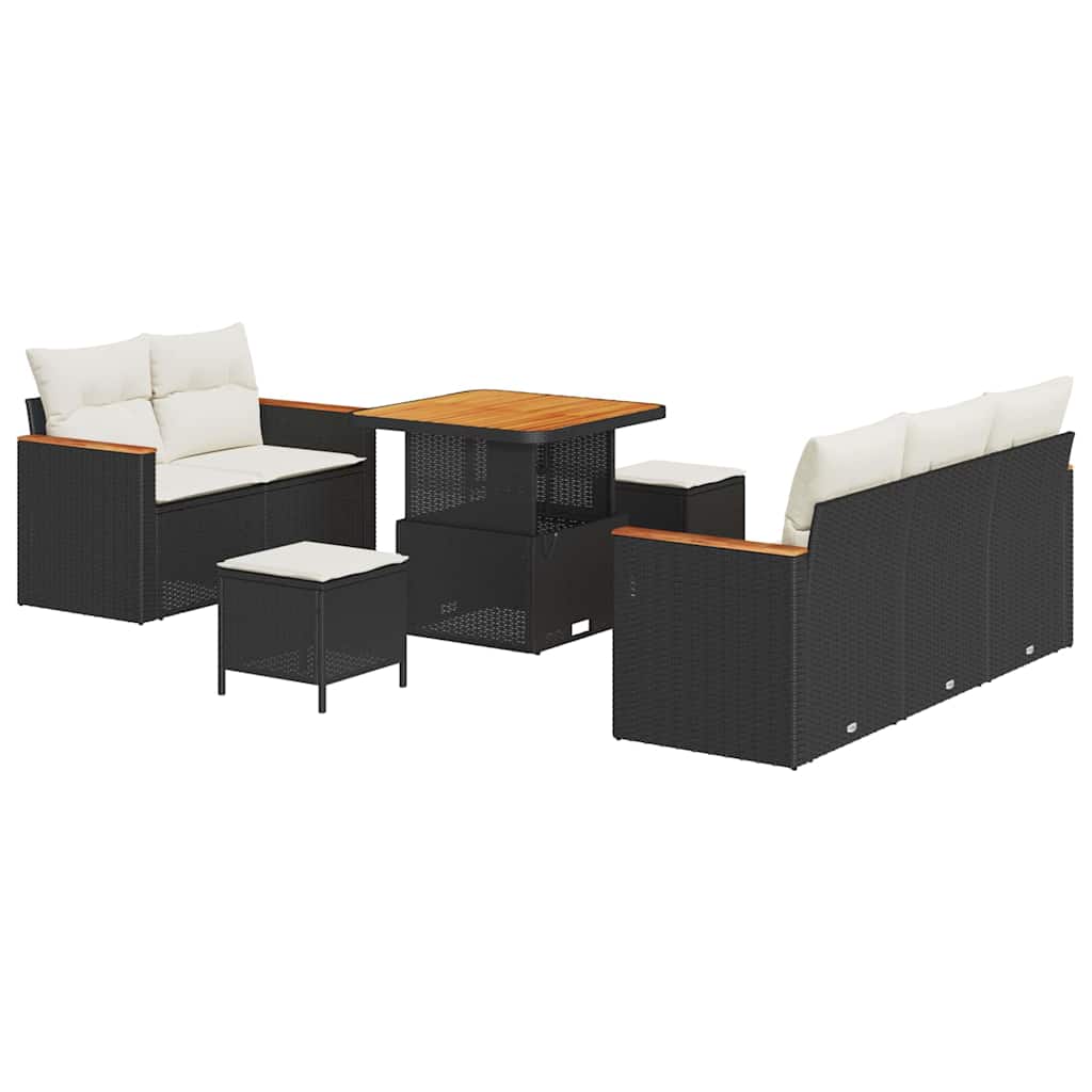 Havesofa Sæt med pude med opbevaring 8 pcs Sort Poly rattan