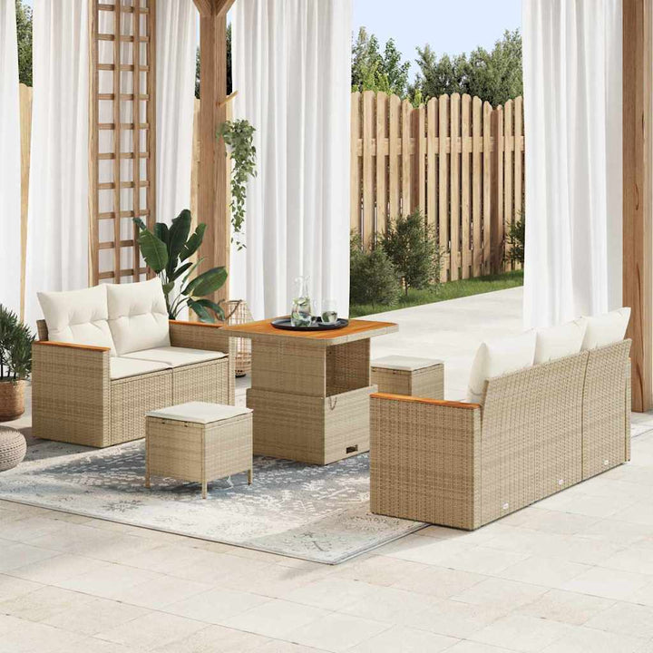 Havesofa Sæt med pude med opbevaring 8 pcs Beige Poly rattan