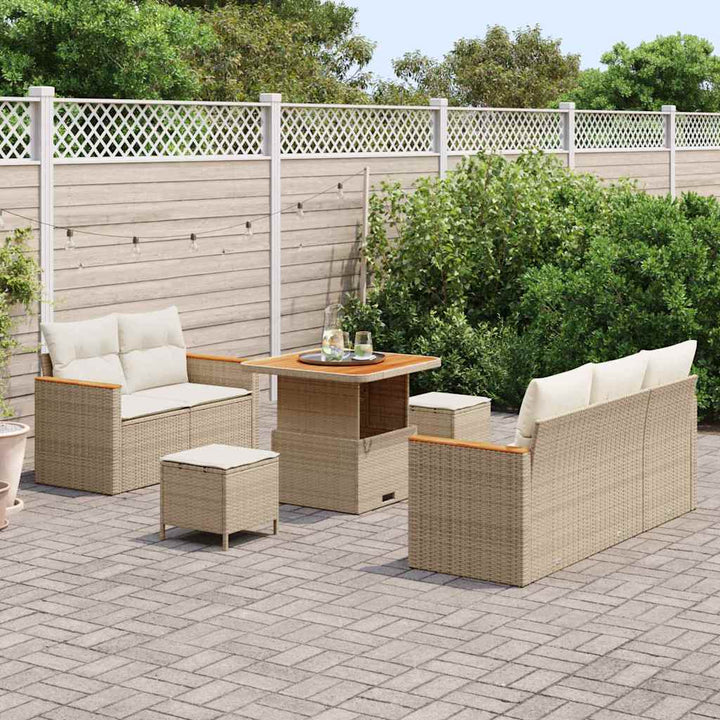 Havesofa Sæt med pude med opbevaring 8 pcs Beige Poly rattan