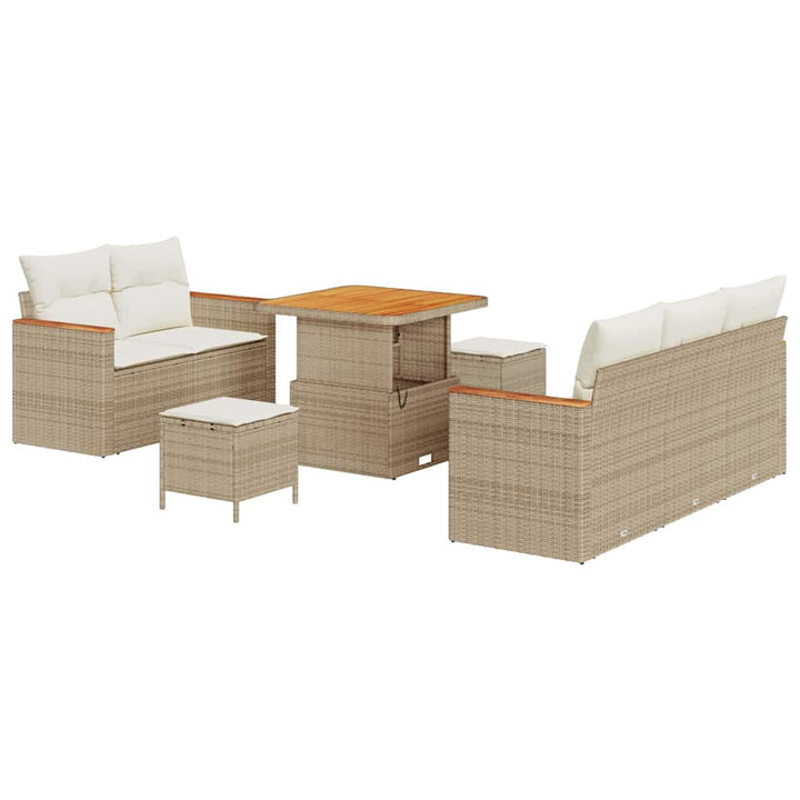 Havesofa Sæt med pude med opbevaring 8 pcs Beige Poly rattan
