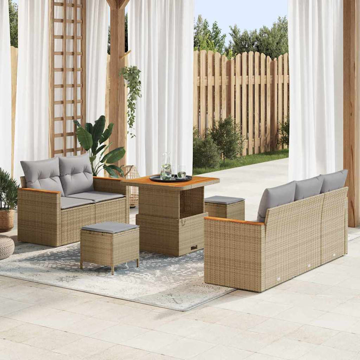 Havesofa Sæt med pude med opbevaring 8 pcs Beige Poly rattan