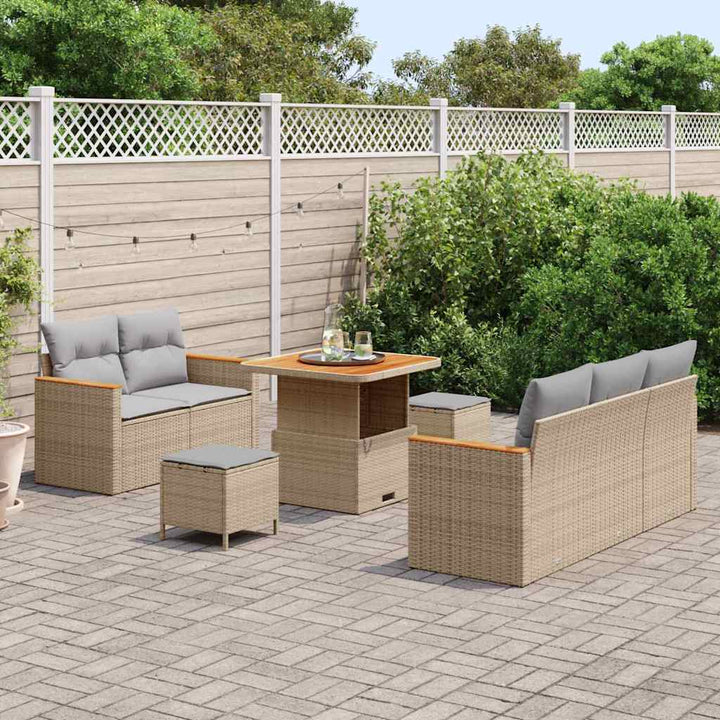 Havesofa Sæt med pude med opbevaring 8 pcs Beige Poly rattan