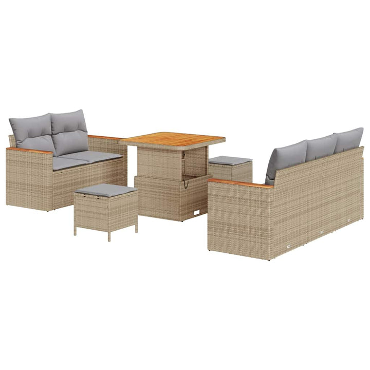 Havesofa Sæt med pude med opbevaring 8 pcs Beige Poly rattan
