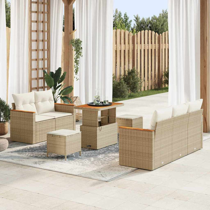 Havesofa Sæt med pude med opbevaring 8 pcs Beige Poly rattan