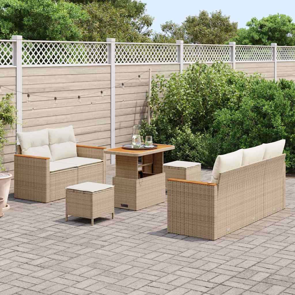Havesofa Sæt med pude med opbevaring 8 pcs Beige Poly rattan