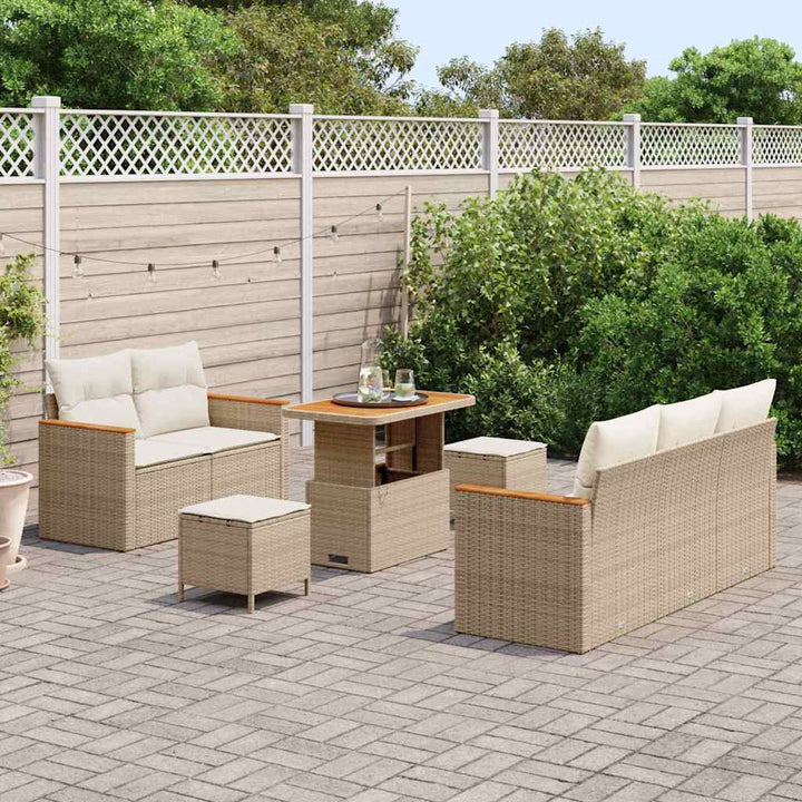 Havesofa Sæt med pude med opbevaring 8 pcs Beige Poly rattan