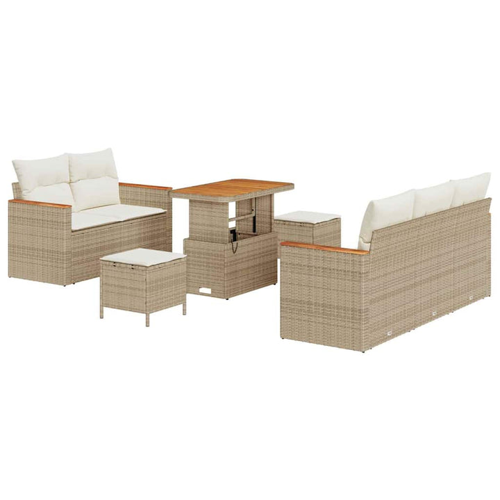 Havesofa Sæt med pude med opbevaring 8 pcs Beige Poly rattan