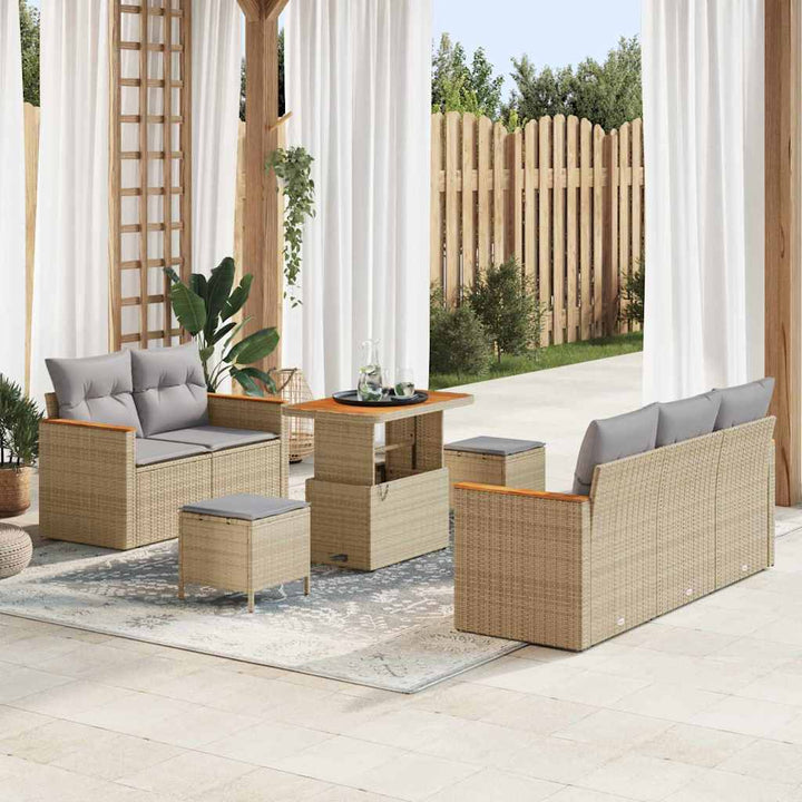 Havesofa Sæt med pude med opbevaring 8 pcs Beige Poly rattan