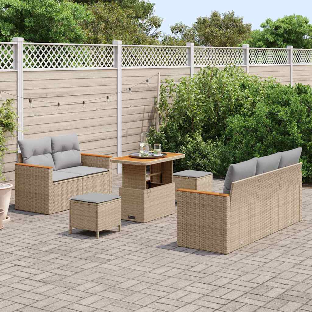 Havesofa Sæt med pude med opbevaring 8 pcs Beige Poly rattan