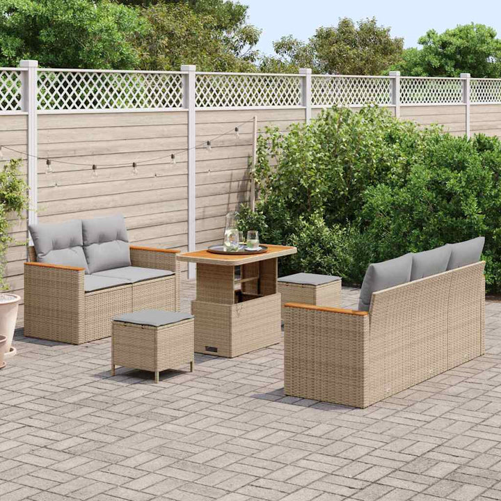 Havesofa Sæt med pude med opbevaring 8 pcs Beige Poly rattan