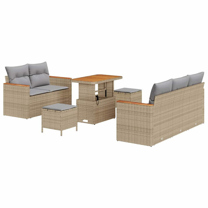 Havesofa Sæt med pude med opbevaring 8 pcs Beige Poly rattan