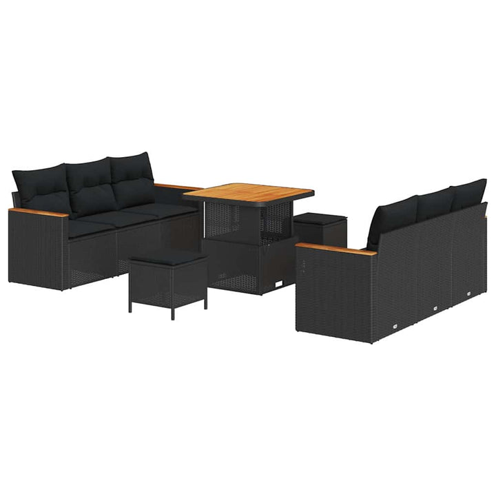 Havesofa Sæt med pude med opbevaring 9 pcs Sort Poly rattan