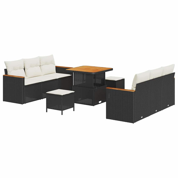 Havesofa Sæt med pude med opbevaring 9 pcs Sort Poly rattan