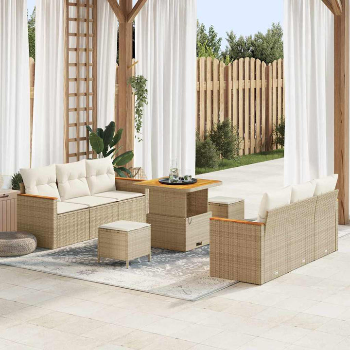 Havesofa Sæt med pude med opbevaring 9 pcs Beige Poly rattan