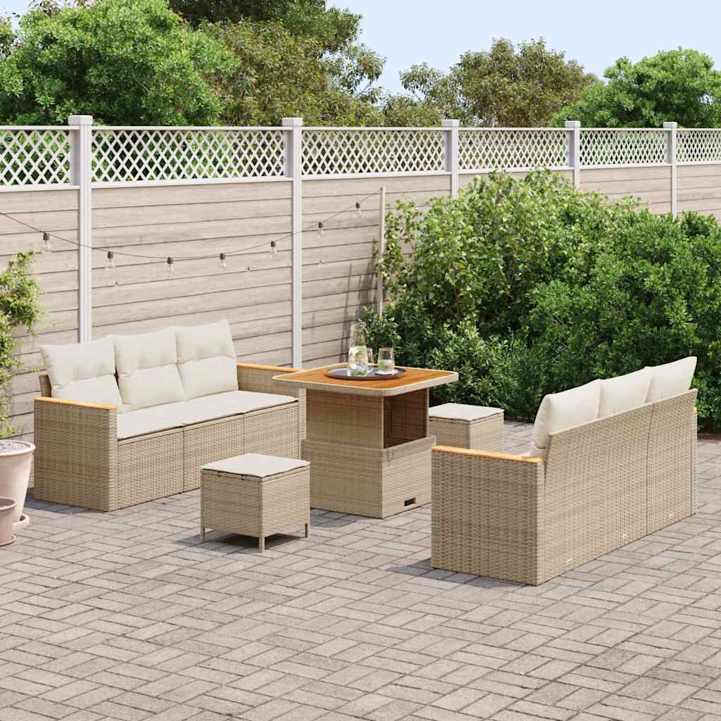 Havesofa Sæt med pude med opbevaring 9 pcs Beige Poly rattan