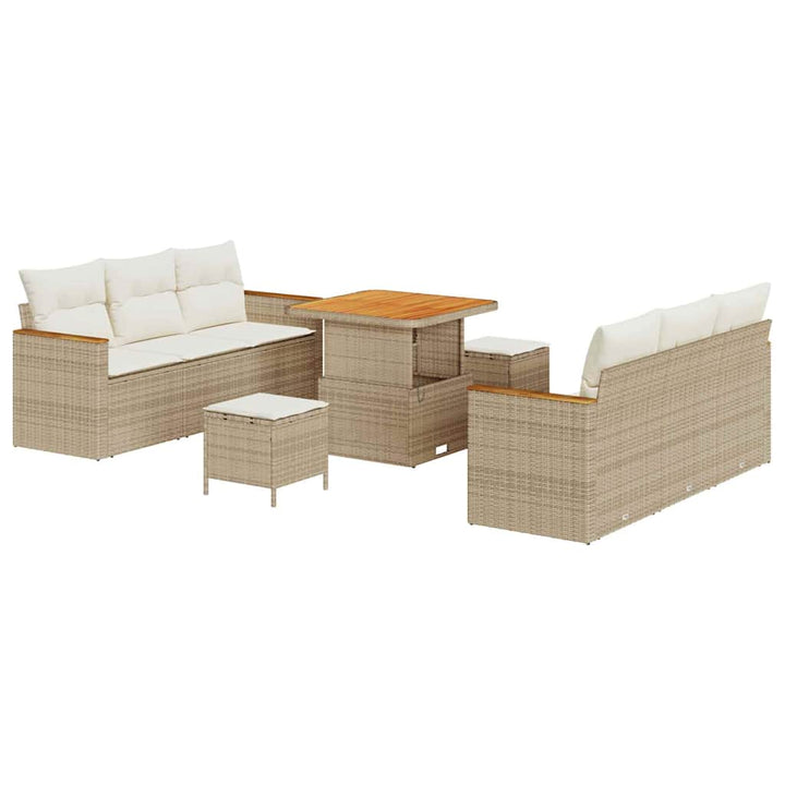 Havesofa Sæt med pude med opbevaring 9 pcs Beige Poly rattan