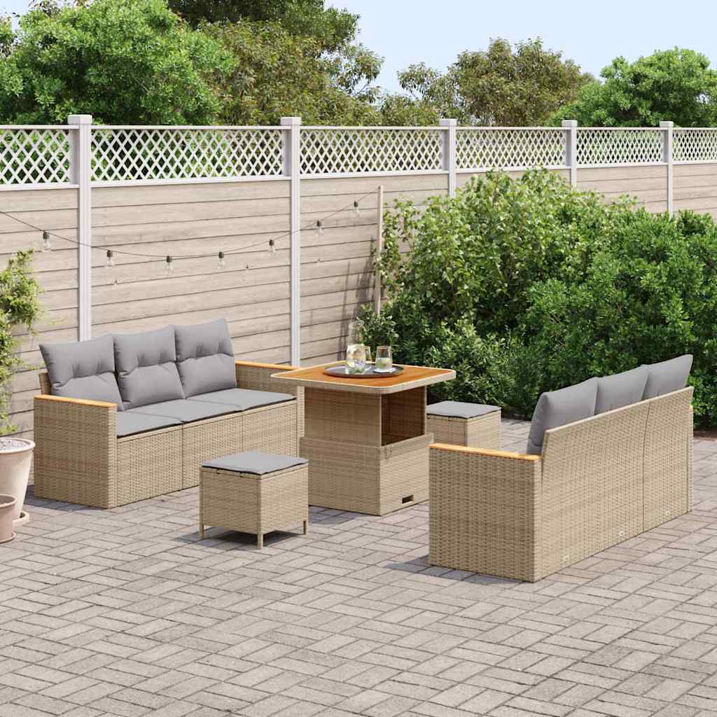 Havesofa Sæt med pude med opbevaring 9 pcs Beige Poly rattan