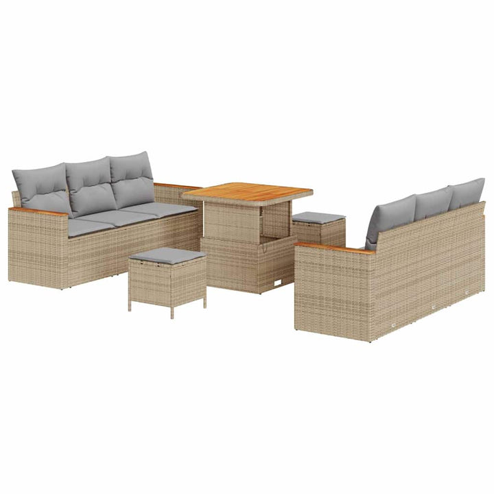 Havesofa Sæt med pude med opbevaring 9 pcs Beige Poly rattan