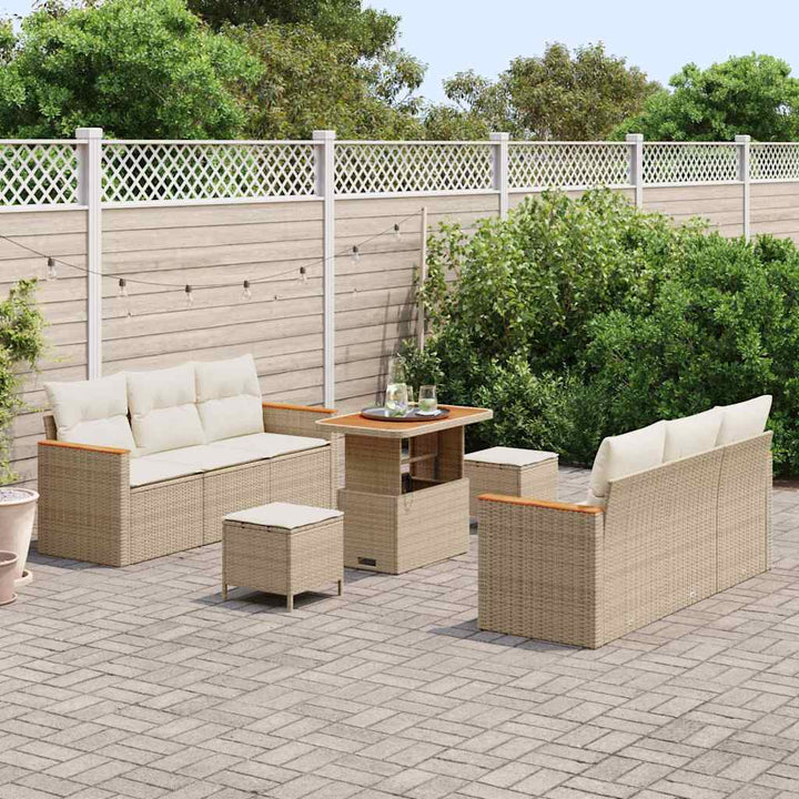 Havesofa Sæt med pude med opbevaring 9 pcs Beige Poly rattan