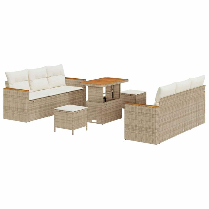 Havesofa Sæt med pude med opbevaring 9 pcs Beige Poly rattan