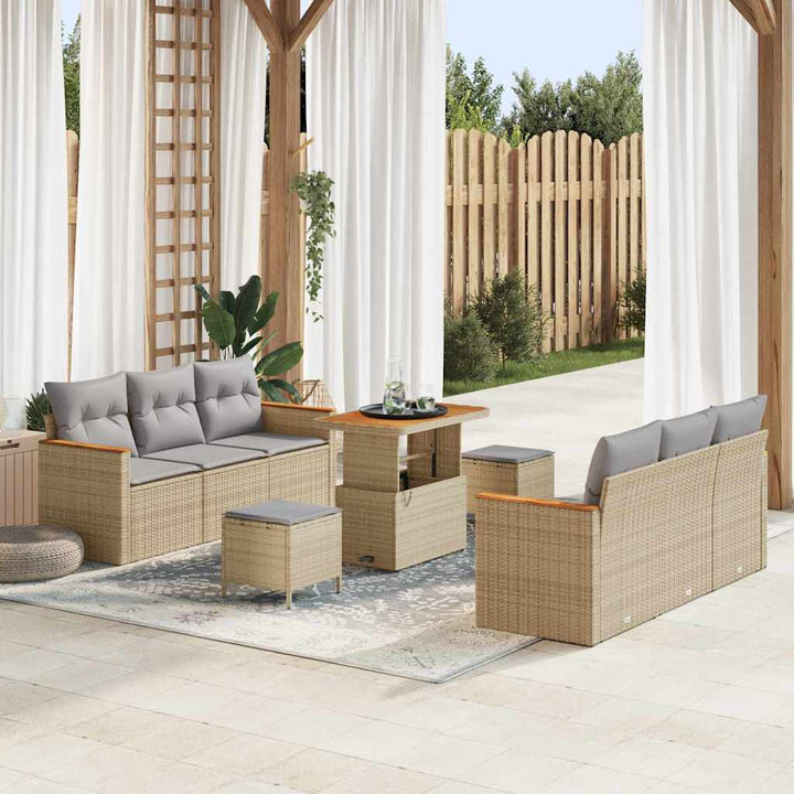 Havesofa Sæt med pude med opbevaring 9 pcs Beige Poly rattan