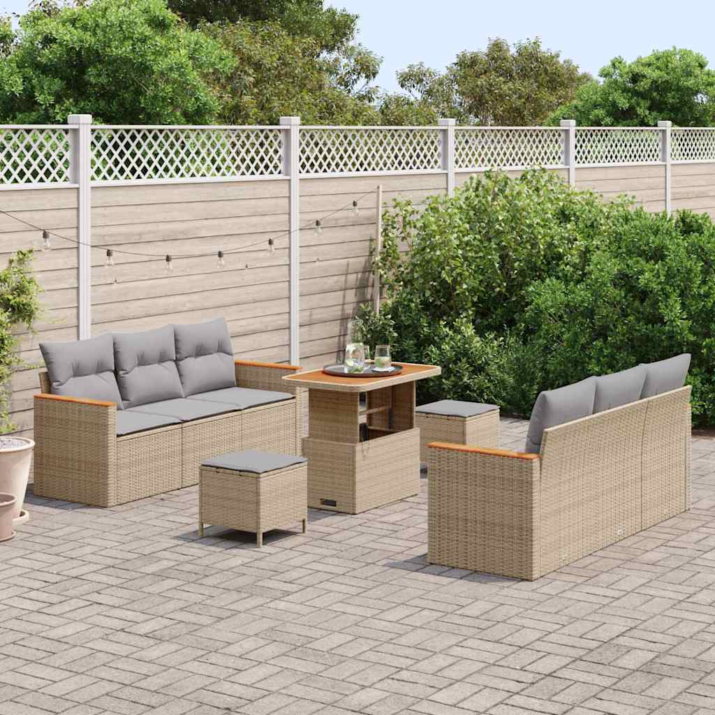 Havesofa Sæt med pude med opbevaring 9 pcs Beige Poly rattan