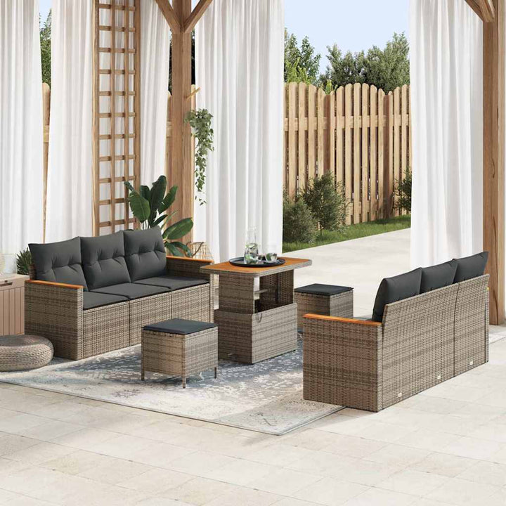 Havesofa Sæt med pude med opbevaring 9 pcs Grå Poly rattan