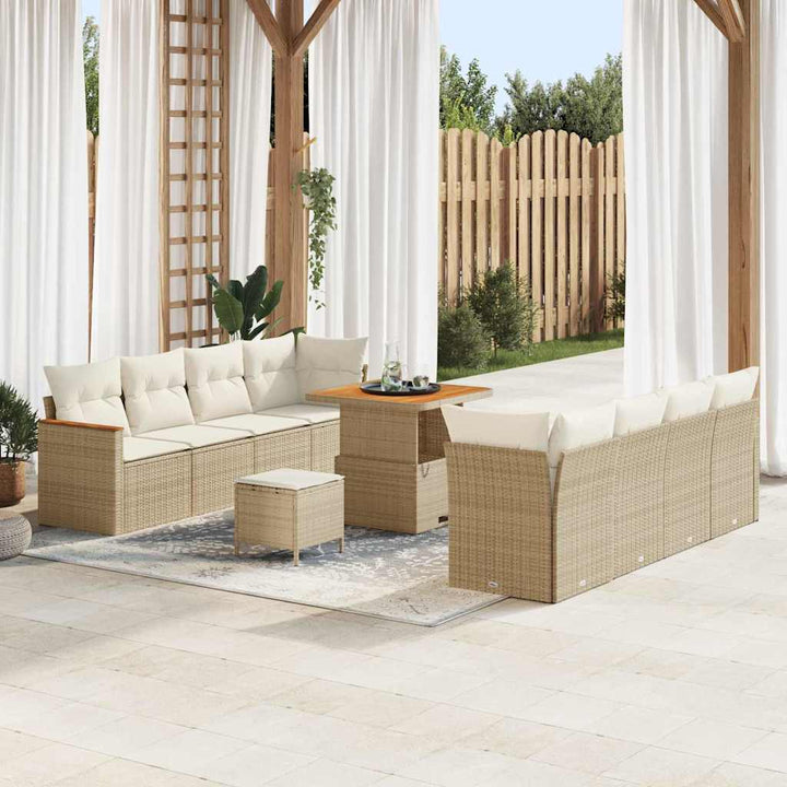 Havesofa Sæt med pude med opbevaring Beige Poly rattan