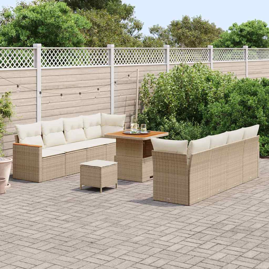 Havesofa Sæt med pude med opbevaring Beige Poly rattan