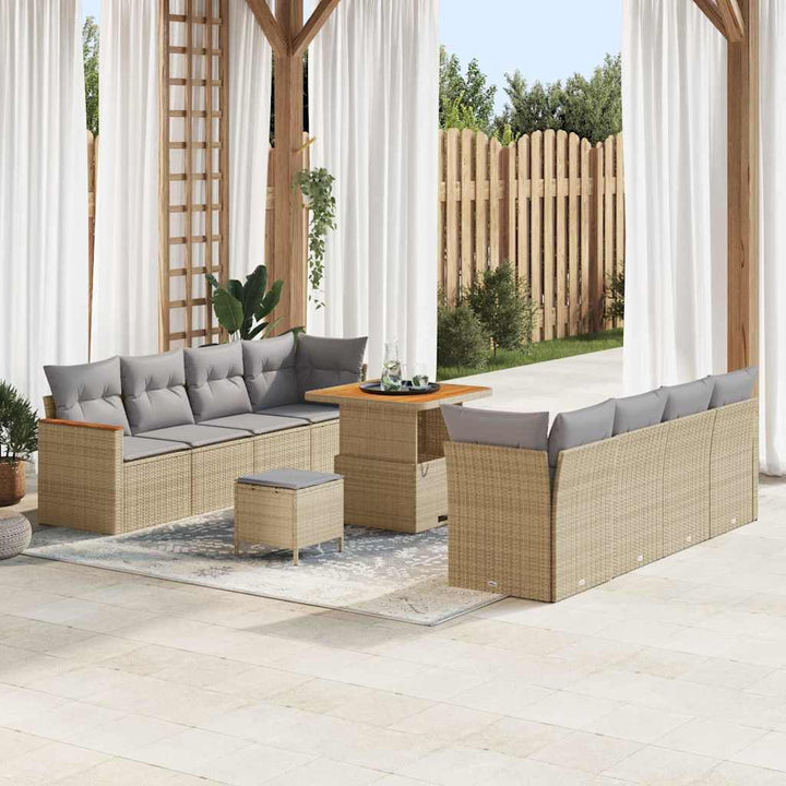 Havesofa Sæt med pude med opbevaring Beige Poly rattan