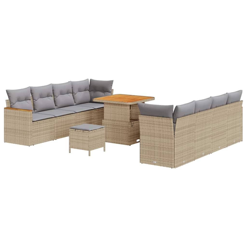 Havesofa Sæt med pude med opbevaring Beige Poly rattan
