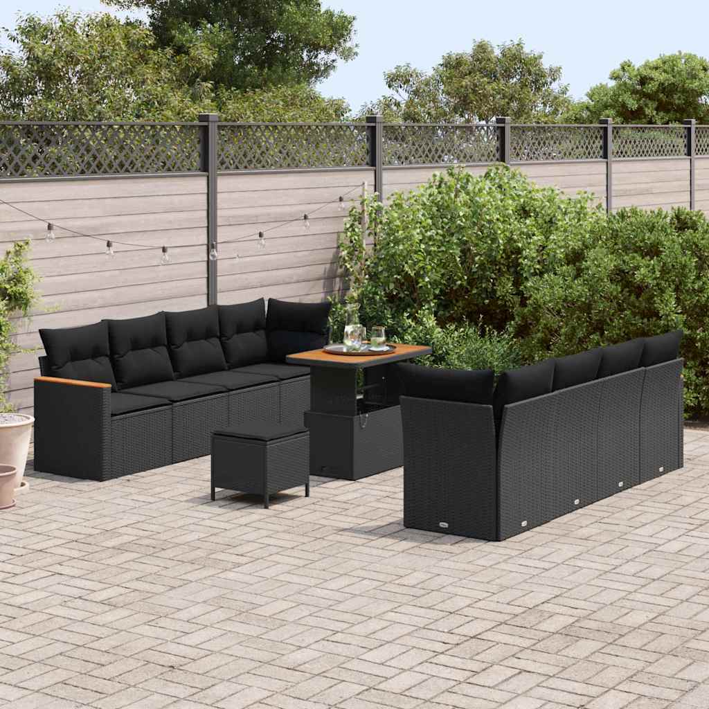 Havesofa Sæt med pude med opbevaring Sort Poly rattan
