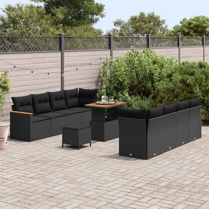 Havesofa Sæt med pude med opbevaring Sort Poly rattan