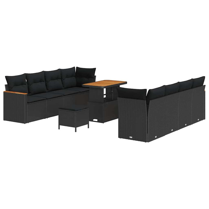 Havesofa Sæt med pude med opbevaring Sort Poly rattan