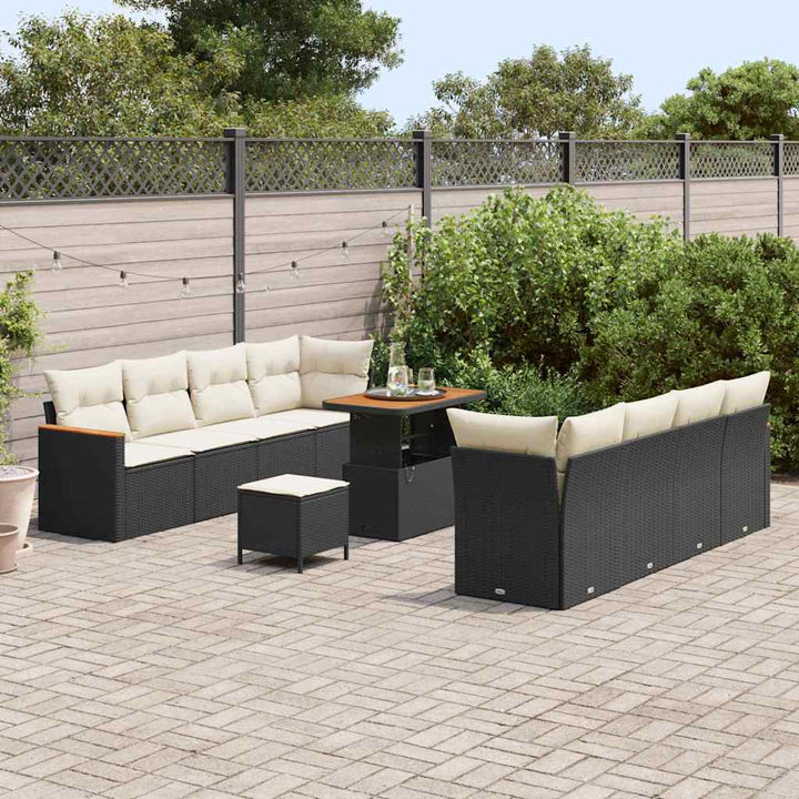 Havesofa Sæt med pude med opbevaring Sort Poly rattan