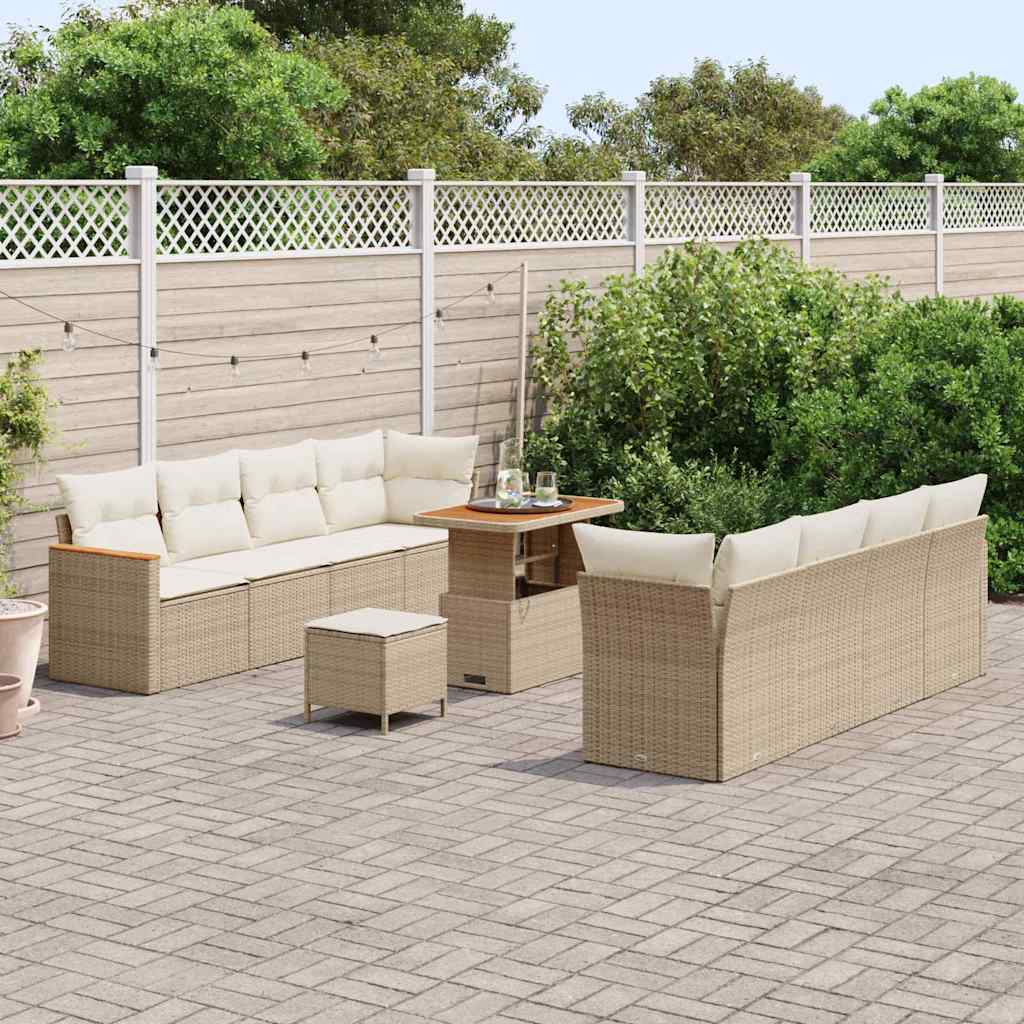 Havesofa Sæt med pude med opbevaring Beige Poly rattan