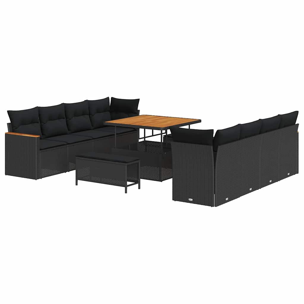 Havesofa Sæt med pude med opbevaring Sort Poly rattan